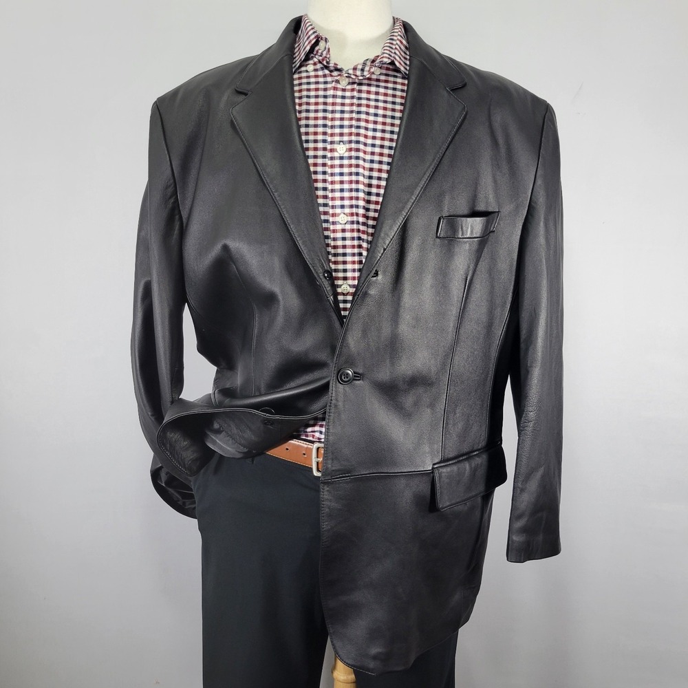 J. Ferrar Men's Three Button Leather Jacket Coat Size XL BLACK
